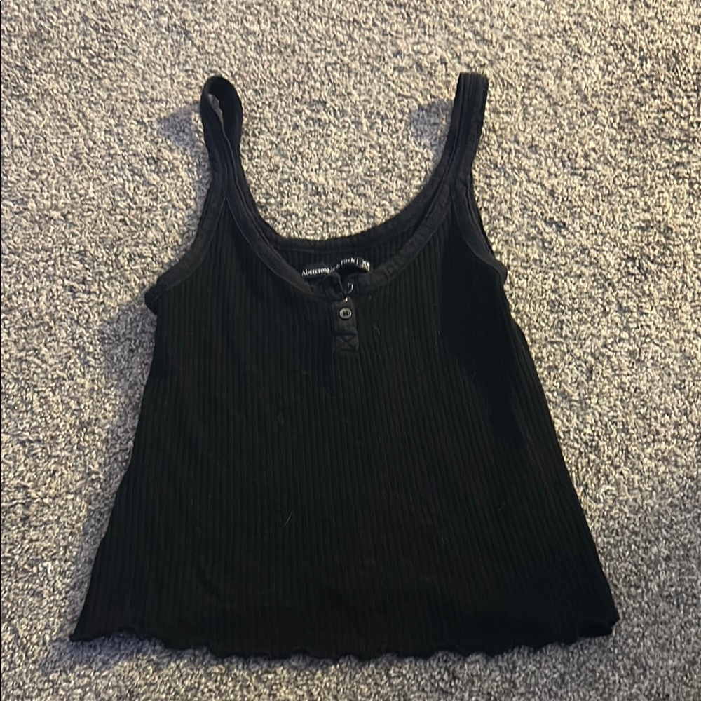 Abercrombie & Fitch Black Ribbed Tie Front Tank Top